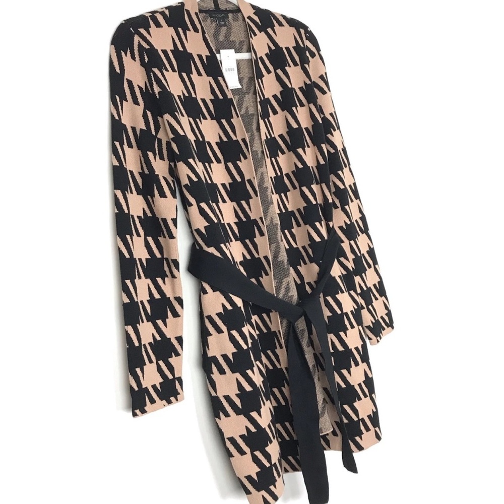 Ann Taylor NWT Black and Pink Houndstooth Open Cardigan Duster Small - Picture 2 of 6